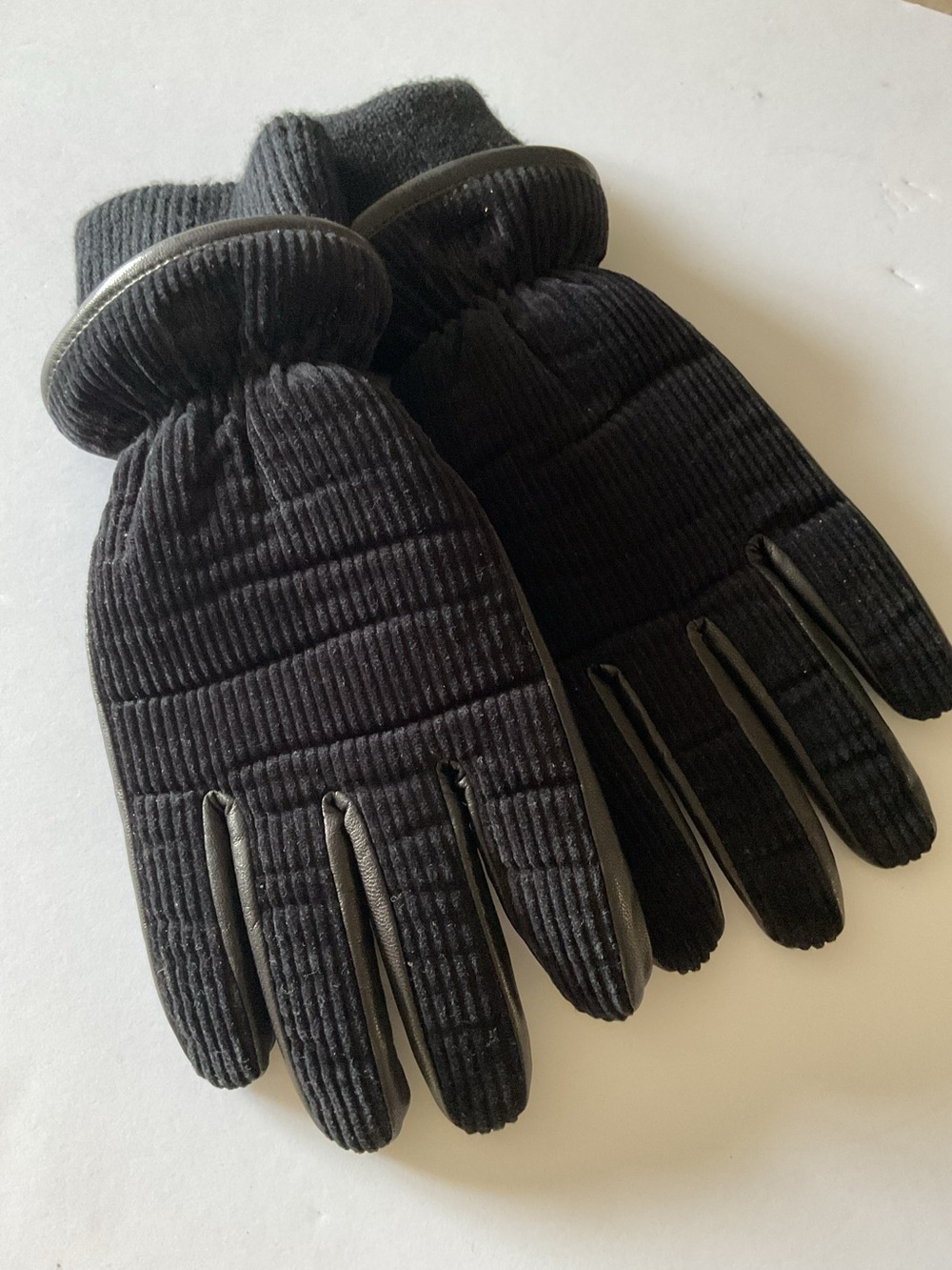 ALLSAINTS MENS ADIEN LEATHER AND CORDUROY PUFFER GLOVES BLACK LARGE NWOT
